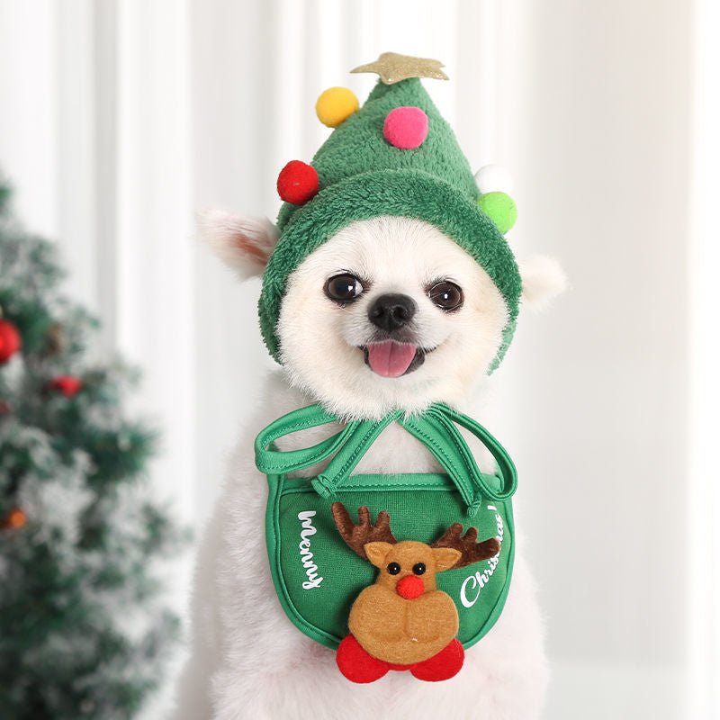 Dog Christmas Bathing Hat & Bib Set - Festive Pet Costume