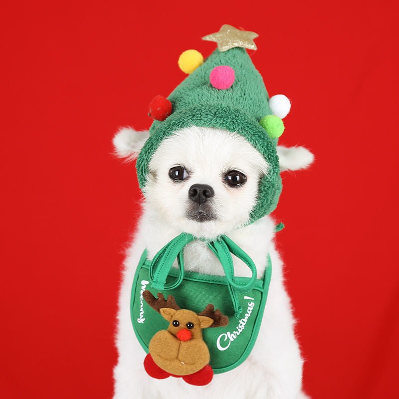 Dog Christmas Bathing Hat & Bib Set - Festive Pet Costume