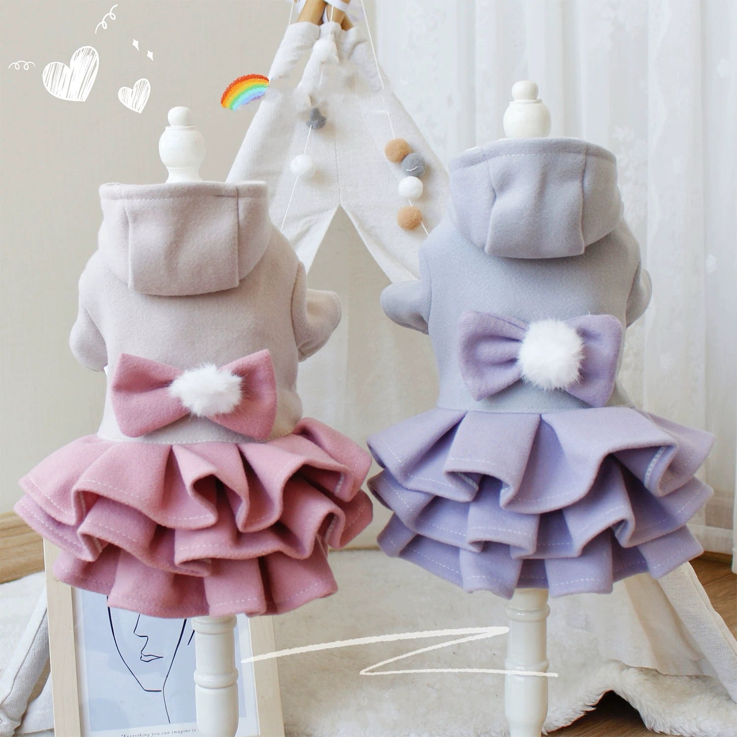 Dog Fleece Dress Jacket with Bow for Small Dogs