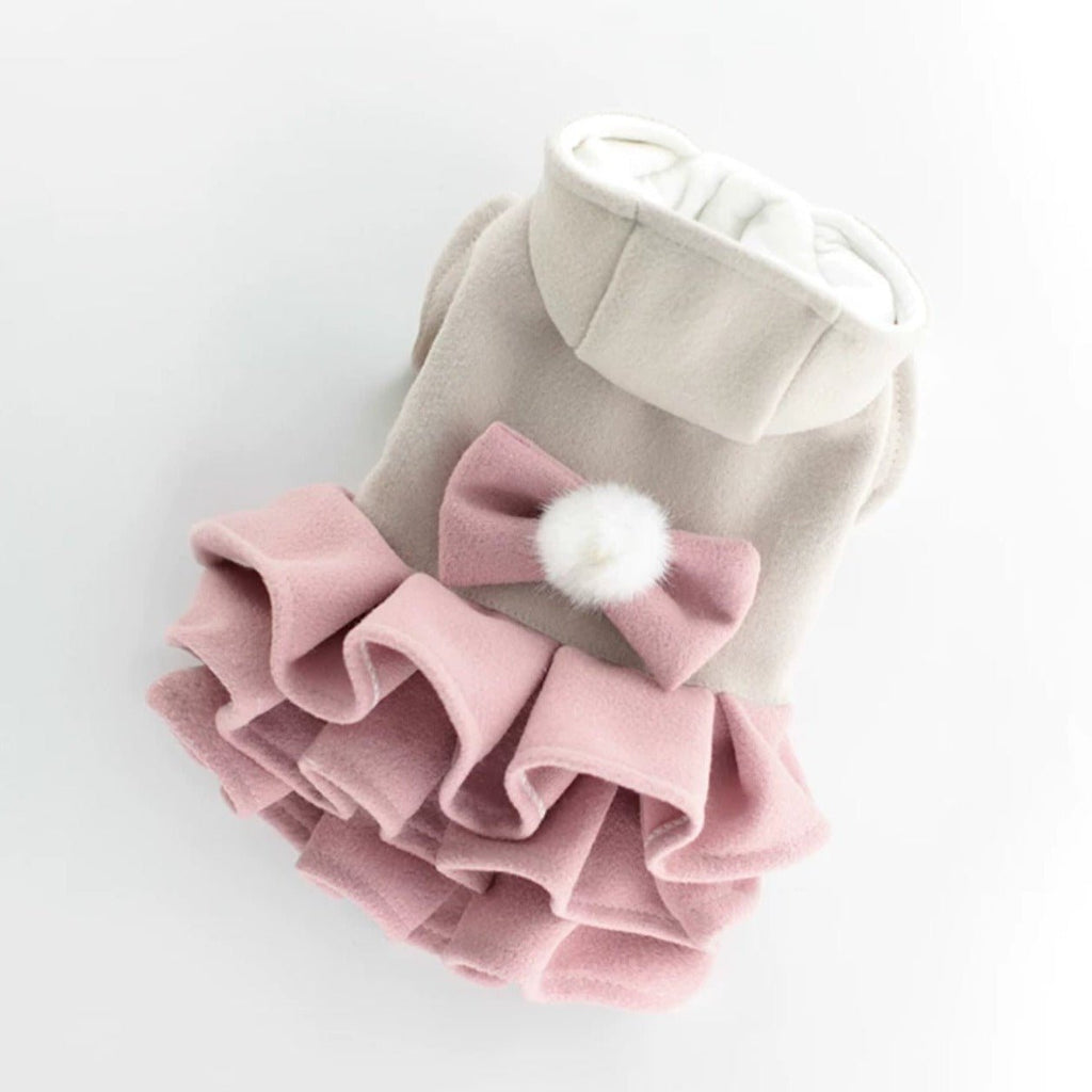 Dog Fleece Dress Jacket with Bow for Small Dogs