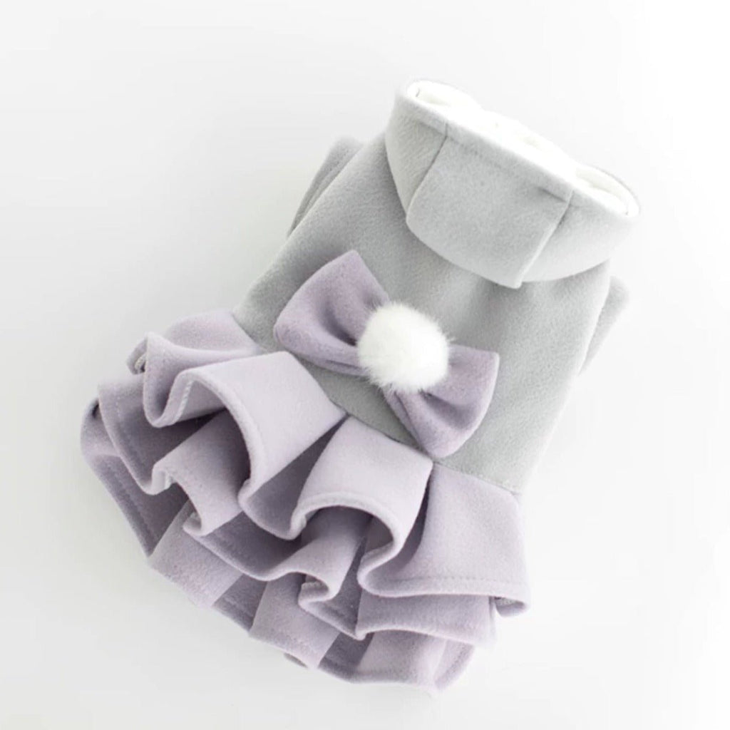 Dog Fleece Dress Jacket with Bow for Small Dogs