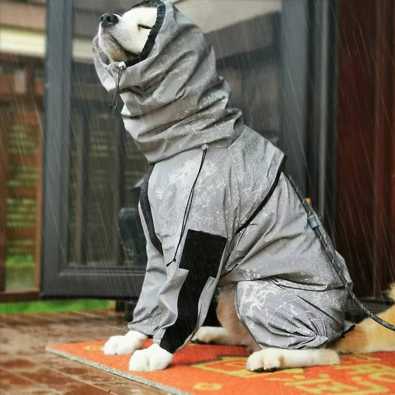 Dog Raincoat with Adjustable Hood & Reflective Strips